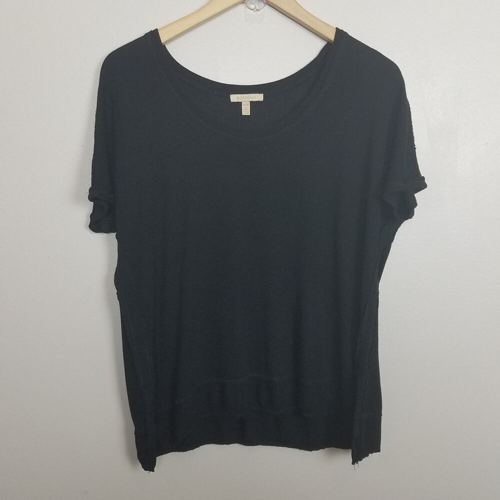 Anthropologie Bordeax Womens Black Short Sleeve Raw Edge Top Boho Casual Size XS